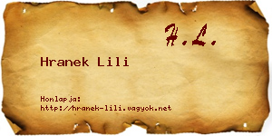 Hranek Lili névjegykártya